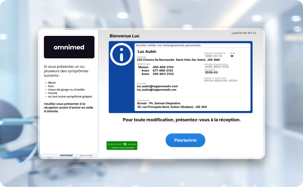 Borne medicale omnimed, verification d'information patient Borne medicale omnimed, verification d'information patient