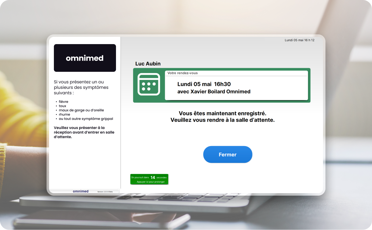 Borne omnimed, confirmation d'arrivée patient Borne omnimed, confirmation d'arrivée patient